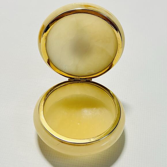 Vintage Italian Alabaster Trinket Box Stone & Brass For Jewelry Made in Italy - Picture 2 of 8